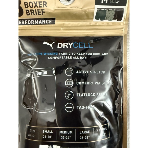 NEW PUMA SPORTSTYLE PERFORMANCE BOXER BRIEFS 3 PACK UNDERWEAR MENS MEDIUM 32-34 - Picture 4 of 5